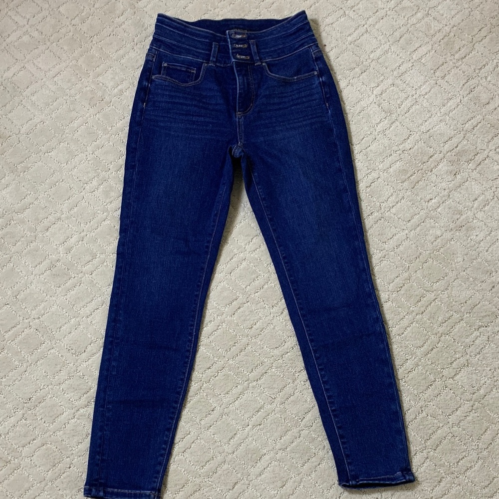 Ann Taylor Petite Curvy Fit Dark Blue Skinny Jeans Size 0P
